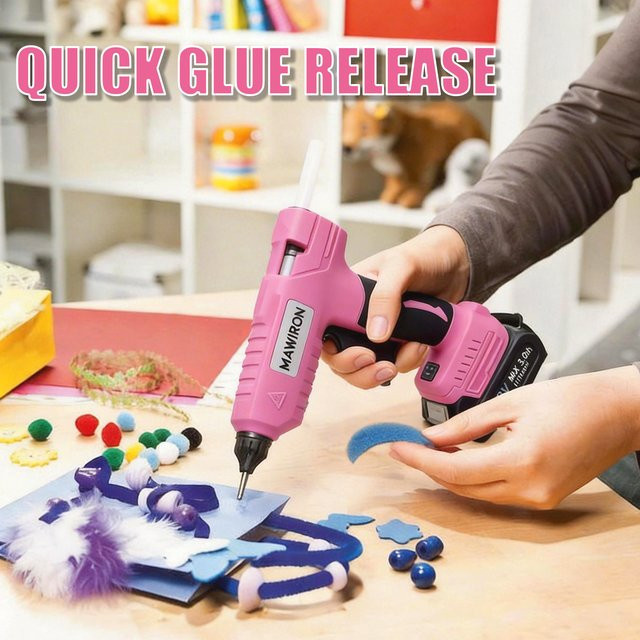 TEETOK Elektrische Heißklebepistole in Pink mit 2 Akkus, Ladegerät und 11 mm Klebestiften für DIY-Bastelarbeiten - Bild 1