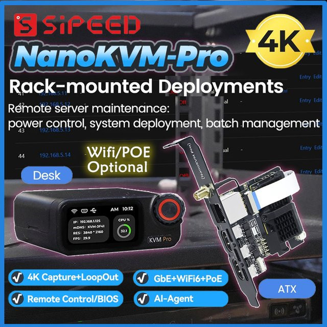 Sipeed NanoKVM-Pro IP-KVM mit 4K UHD, HDMI, Wi-Fi 6 und PoE in Schwarz - Bild 1