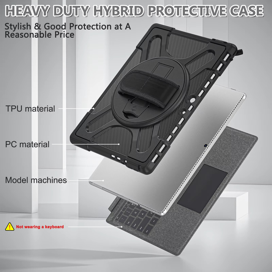 EGYAL Robuste Schutzhülle mit verstärkten Ecken und Halterung für Microsoft Surface Pro 11 10 9 8 7 6 5 4 und Surface Go 1 2 3 4 in Schwarz und Gelbgrün - Bild 2