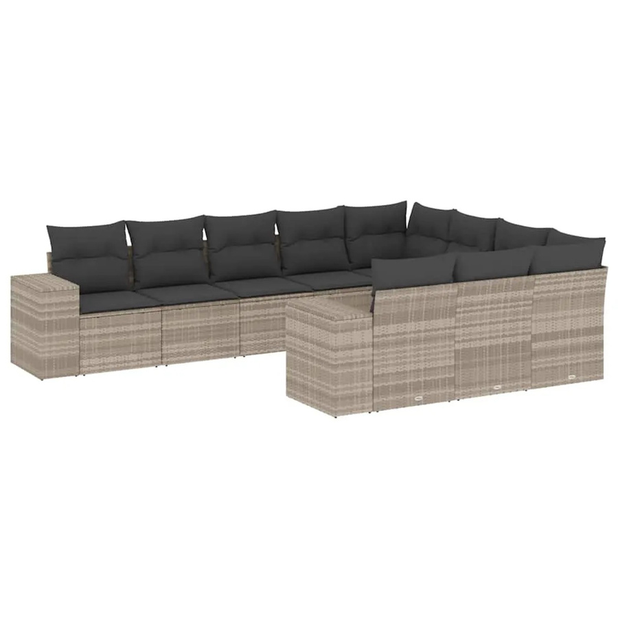 vidaXL 10-tlg. Garten-Sofagarnitur in L-Form aus Poly-Rattan mit Kissen, Hellgrau - Bild 2