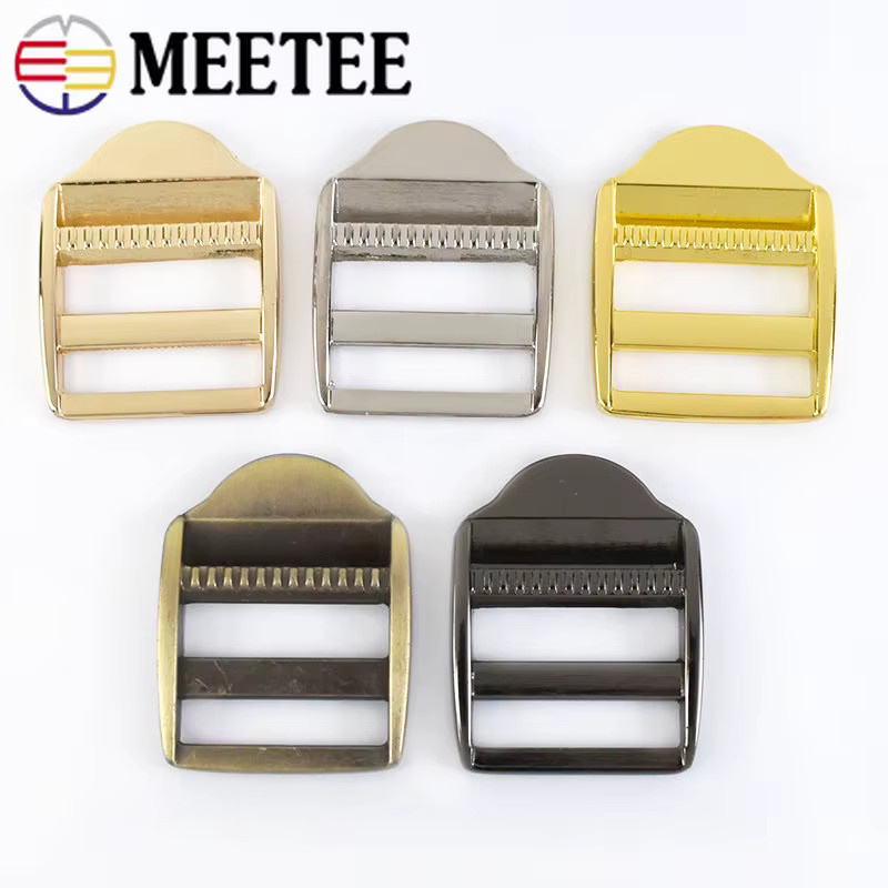 Meetee Metallschnalle aus Stahl für Rucksack und Gurtband, verstellbarer Verschluss und Tri-Glide-Ringe, Schwarz - Bild 2
