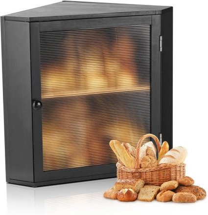 VEVOR Eck-Brotkasten aus Bambus mit doppellagigem Organizer und Acryl-Tür in Schwarz, B/T/H: 42,5 x 32,0 x 32,0 cm - Bild 1