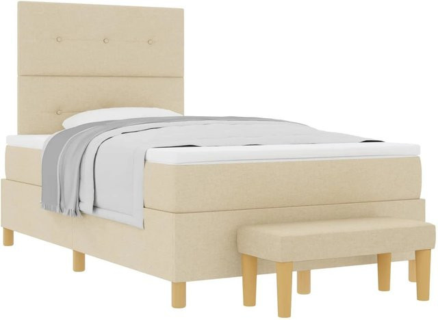 vidaXL Boxspringbett mit Matratze in Creme, modernes Design aus Stoff und Holzwerkstoff, B/T/H: 120 x 200 x 128 cm - Bild 1