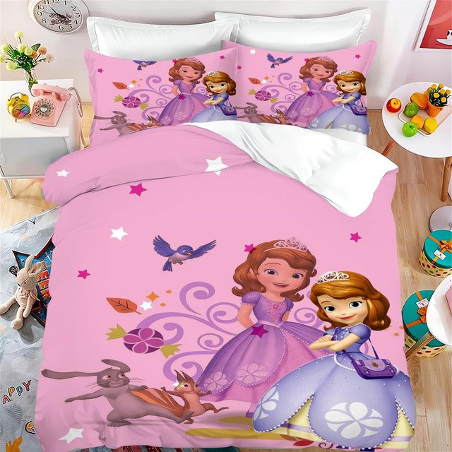 Flylo Bettwäsche-Set Prinzessin Cartoon-Druck in Pink mit Bettbezug und Kissenbezug aus Mikrofaser, B/H: 135 x 200 cm - Bild 1