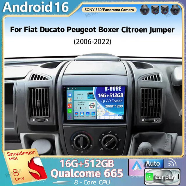 RSNAVI Android 16 Autoradio mit Wireless Carplay und Android Auto, 4G Bluetooth, Schwarz, passend für Fiat Ducato, Peugeot Boxer und Citroen Jumper (2006-2022) - Bild 1