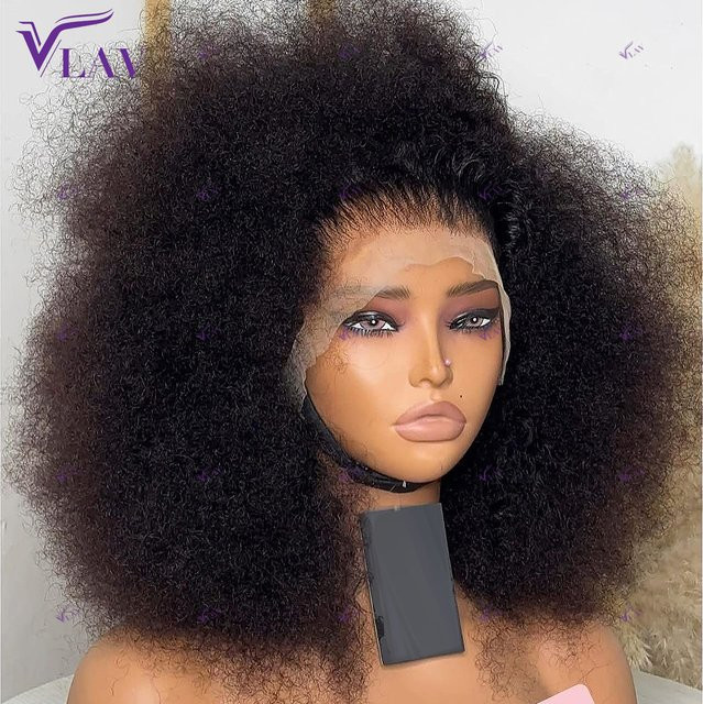 VLAV Echthaar Perücke, Afro-lockig, 13 x 6 HD-Spitze, Unisex - Bild 1