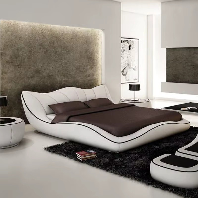 DUTRIEUX Schlafzimmer-Set mit Polsterbett und Kleiderschrank aus Leder in Weiß, B/T: 180 x 200 cm - Bild 2