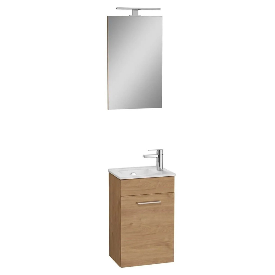 VitrA Badezimmermöbel Set Mia mit Waschbecken, Unterschrank und LED Wandspiegel in Weiß und Eiche, B/T/H: 39 x 28 x 61 cm - Bild 2