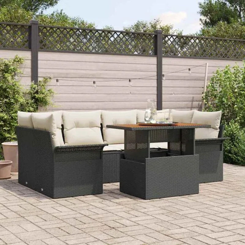 Vidaxl Garten-Sofa-Set aus Polyrattan mit 7 Teilen in Schwarz und Beige, B/T/H: 100 x 55 x 73 cm - Bild 1