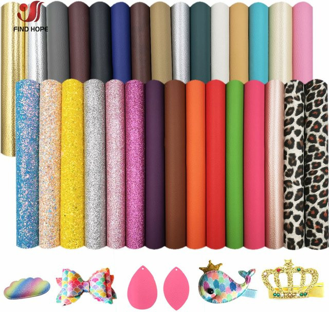 30 Stück Findohope Chunky Glitter Kunstleder in Leopardenmuster, buntes PU-Material für DIY-Projekte wie Haarschleifen und Ohrringe - Bild 1