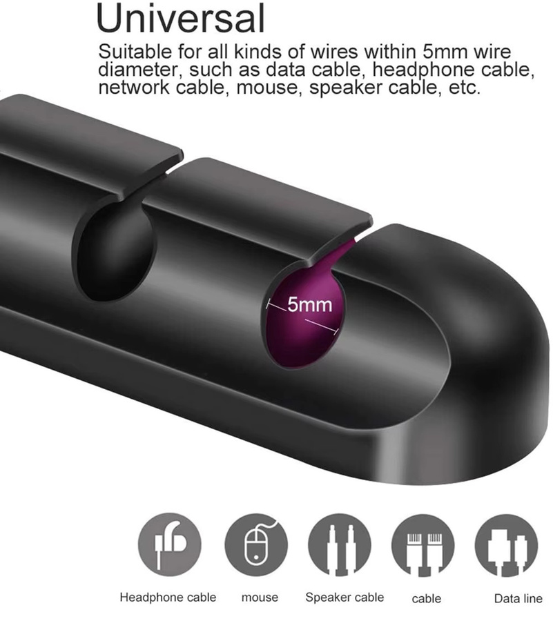 Silikon USB Kabel Organizer und Kabelhalter in Schwarz für Maus und Kopfhörer - Bild 4