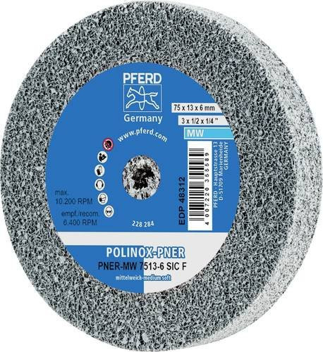 PFERD TOOLS POLINOX verpresstes Vlies-Rad PNER für Finish, Farbe Grau, Durchmesser: 75 mm, Breite: 13 mm, Bohrung-Ø: 6 mm, Körnung: Fein, Mittelweich - Bild 1
