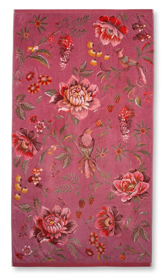 PIP Studio Family Strandtuch Secret Garden in Pink mit floralem Blumen- und Vogelmuster, B/B: 100 x 180 cm - Bild 1