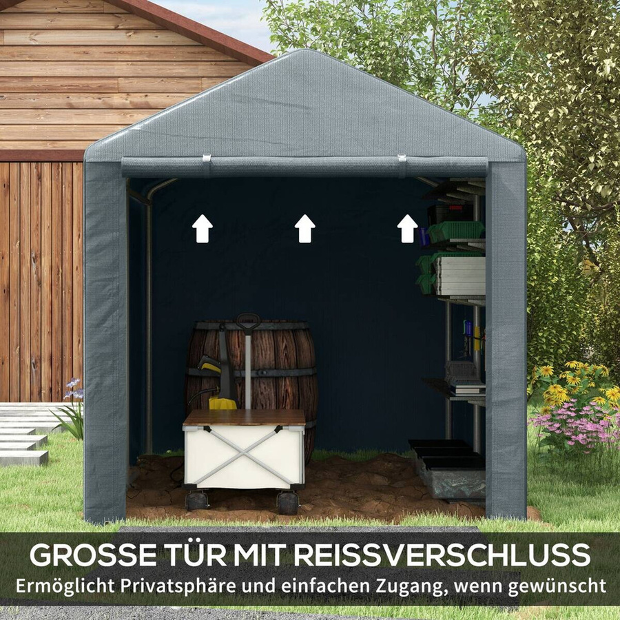 Outsunny Garagenzelt dunkelgrau aus Polyester mit UV-Schutz und Reißverschlusstür, B/H/L: 218 x 172 x 160 cm - Bild 3