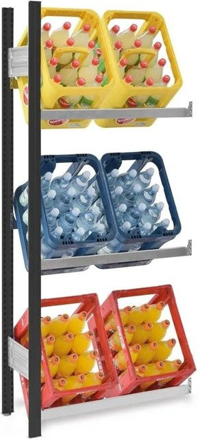 PROREGAL Getränkekistenregal Stecksystem T-Profil in Anthrazit/Verzinkt, H x B x T: 175 x 75 x 30 cm, 3 Ebenen mit 100 kg Fachlast für 6 Getränkekisten - Bild 1