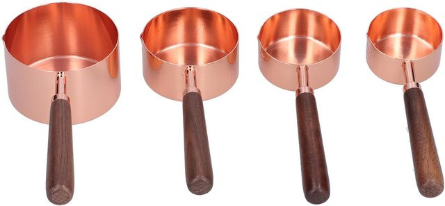CosyHome Messbecher Set aus Edelstahl mit Skala und Holzgriff, 4 Stück, Roségold und Beige - Bild 1