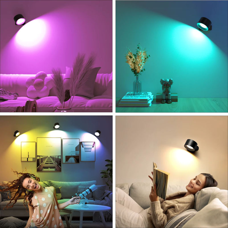 Dimmbare LED-Wandleuchte in Weiß mit 19 RGB-Farben, wiederaufladbare batteriebetriebene Rundleuchte mit Touch-Steuerung, Fernbedienung und 360 Grad Rundumbeleuchtung - Bild 5