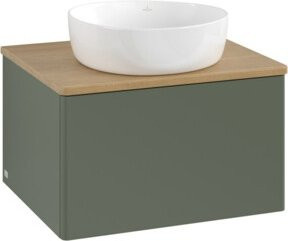 V&B Waschtischunterschrank Antao ohne Frontstruktur in Eiche Honig mit Lackierung in Grau und Grün, B/T/H: 60 x 50 x 50 cm - Bild 1