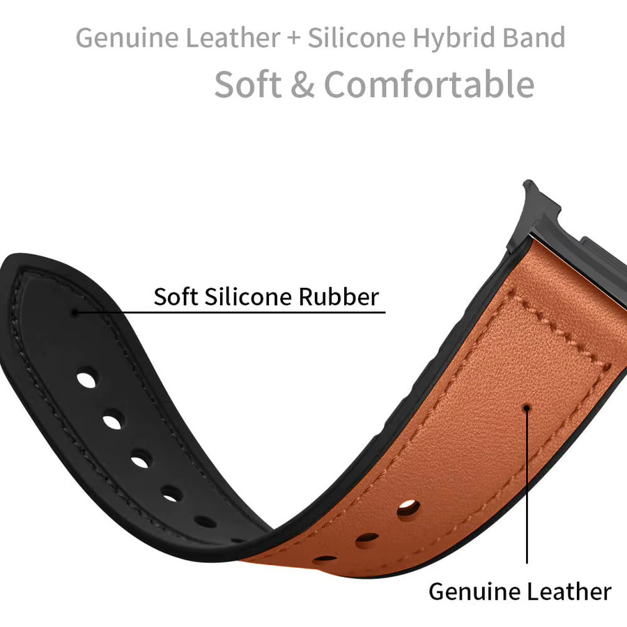 Samsung Uhrenarmband Galaxy Watch8, Silikon, Leder, Schwarz, Braun, Unisex - Bild 3