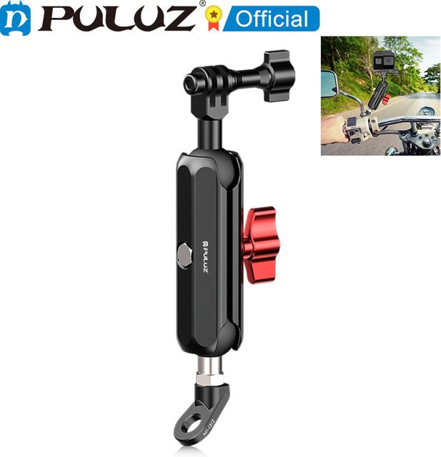 PULUZ Motorrad-Rückspiegelhalterung aus schwarzem CNC-Metall mit Magic Arm Rod Mount für GoPro, DJI und Actionkameras - Bild 1