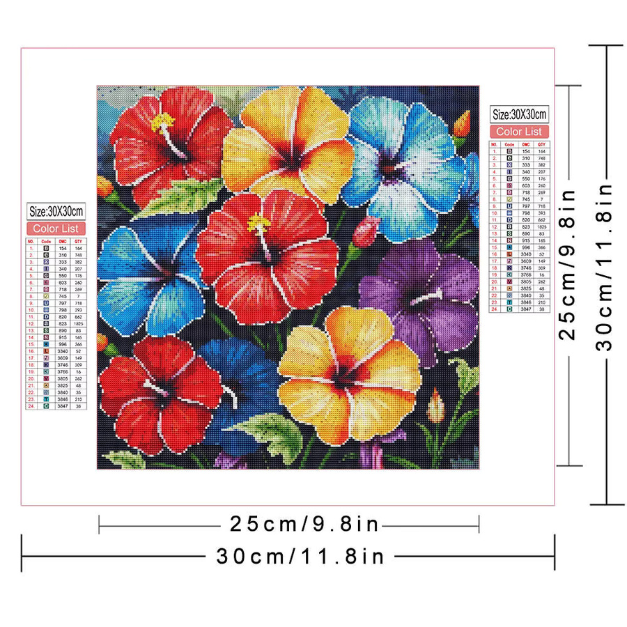 AZQSD 5D-Diamantgemälde zum Selbermachen mit buntem Hibiskus-Blumenmuster, Wandkunst Bastelset mit runden Diamanten in Multicolor, B/H/T: 20 x 20 x 20 cm - Bild 2