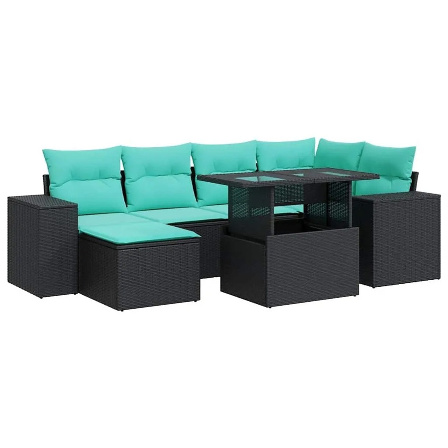 vidaXL 9-teilige Garten-Sofagarnitur in L-Form aus schwarzem Poly-Rattan mit UV-beständigen Kissen und pulverbeschichtetem Stahlgestell - Bild 2