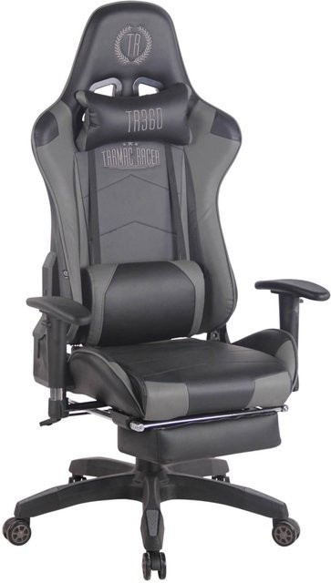 TPFLiving Racing Bürostuhl Turbine Gaming Chair mit Fußablage und Kopfstütze, Schwarz/Grau - Bild 1