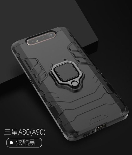 Stoßfeste Armor Handyhülle mit Fingerring-Halter für Samsung Galaxy A80 und A90 4G in Schwarz - Bild 1