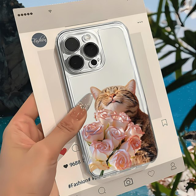 Ojeleye Handyhülle mit süßem Katzen- und Blumenmotiv für iPhone 17, 16, 15, 14, 13, 12, 11 und Modelle, Farbe: transparent - Bild 1