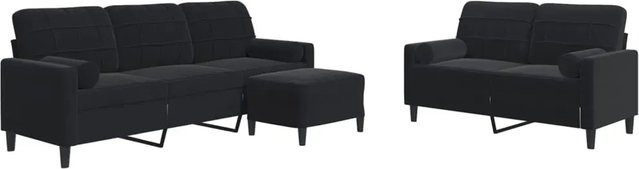 vidaXL 3-teilige Sofagarnitur aus Samt in Schwarz mit 3-Sitzer-Sofa, 2-Sitzer-Sofa, Fußhocker und Nackenrollen - Bild 1