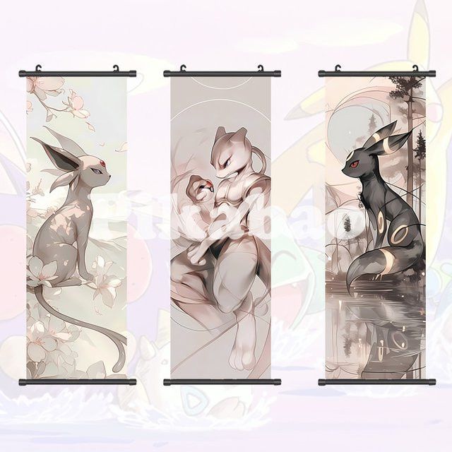 Bandai Anime Wandkunst Leinwandposter mit Greninja, Gardevoir und Pikachu in Mehrfarbig als hängende Textil-Schriftrolle - Bild 1