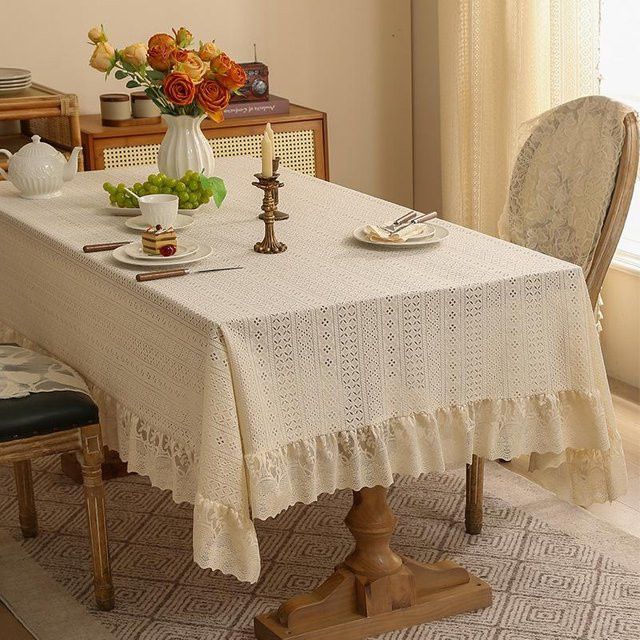 JMG Household Supplies Tischdecke im Retro-Stil mit Spitzenrand, Weiß, B/L: 140 x 260 cm - Bild 1