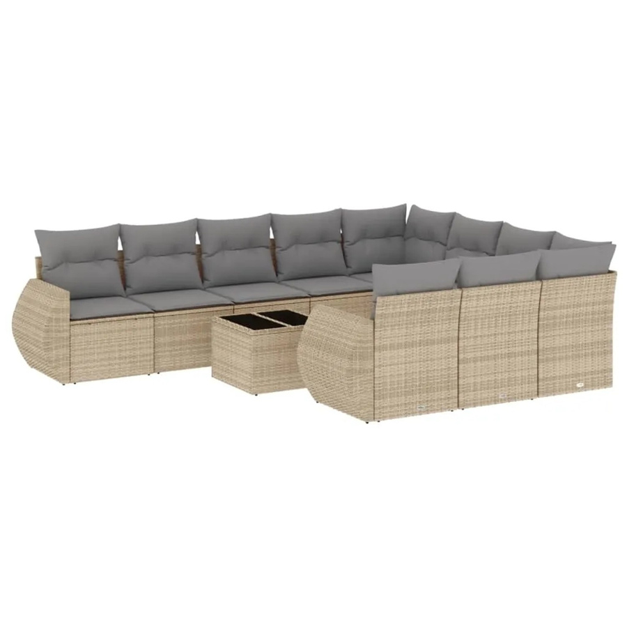 vidaXL 11-tlg Garten-Sofagarnitur in U-Form aus Polyrattan mit Kissen in Beige und Hellgrau - Bild 2