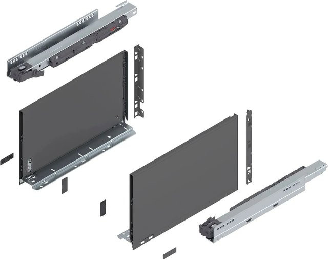 Blum Legrabox Pure Set Höhe F Tip-On Vollauszug, Tiefe: 400 mm, Farbe: Oriongrau, 1 Paar - Bild 1