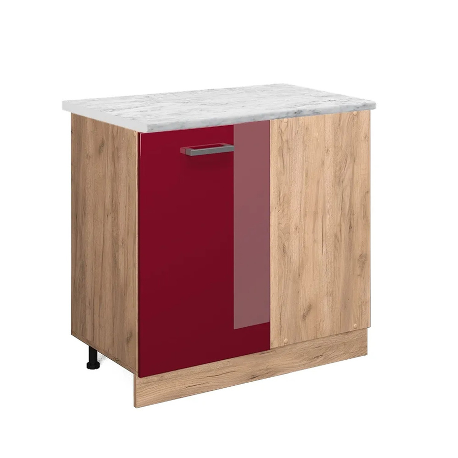 Vicco R-Line Eckunterschrank für die Küche in Bordeaux Hochglanz und Goldkraft Eiche mit Marmor-Optik, H: 86 cm, B: 46 cm, T: 81,6 cm - Bild 2