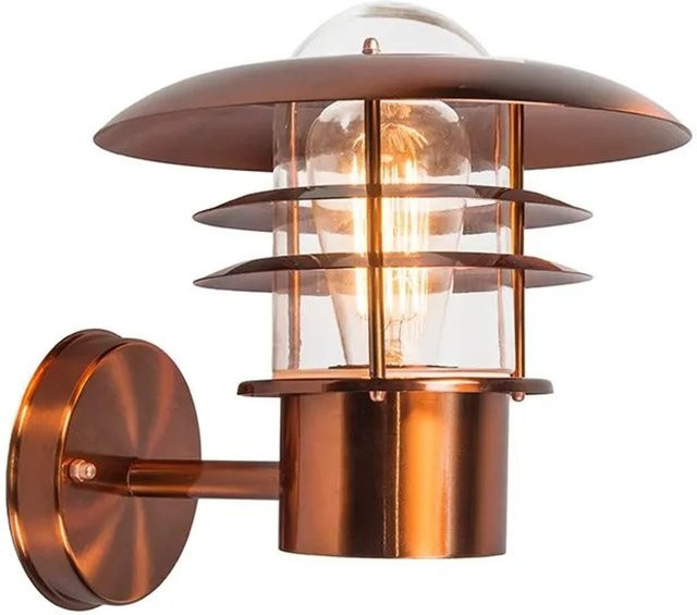 QAZQA Vintage Außenwandleuchte Kupfer IP44 mit transparentem Glas und E27 Fassung - Bild 1