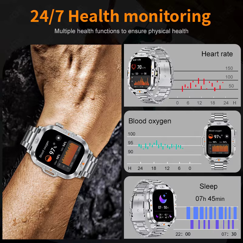 FOXBOX Smartwatch in Silber mit Bluetooth-Gesprächsfunktion, Gesundheits- und Schlafüberwachung sowie LED-Taschenlampe für Damen und Herren - Bild 6