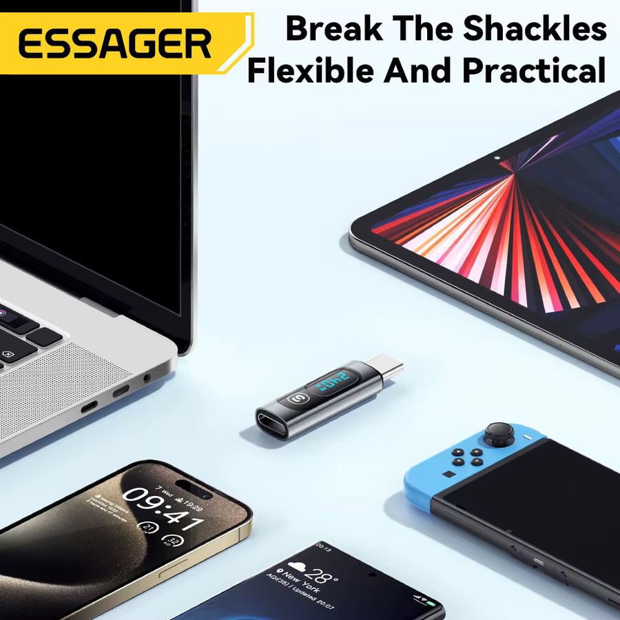 Essager PD 240W OTG USB-C Adapter Typ-C-Stecker auf Typ-C-Buchse in Grau für Smartphone und Tablet mit Schnellladefunktion - Bild 4