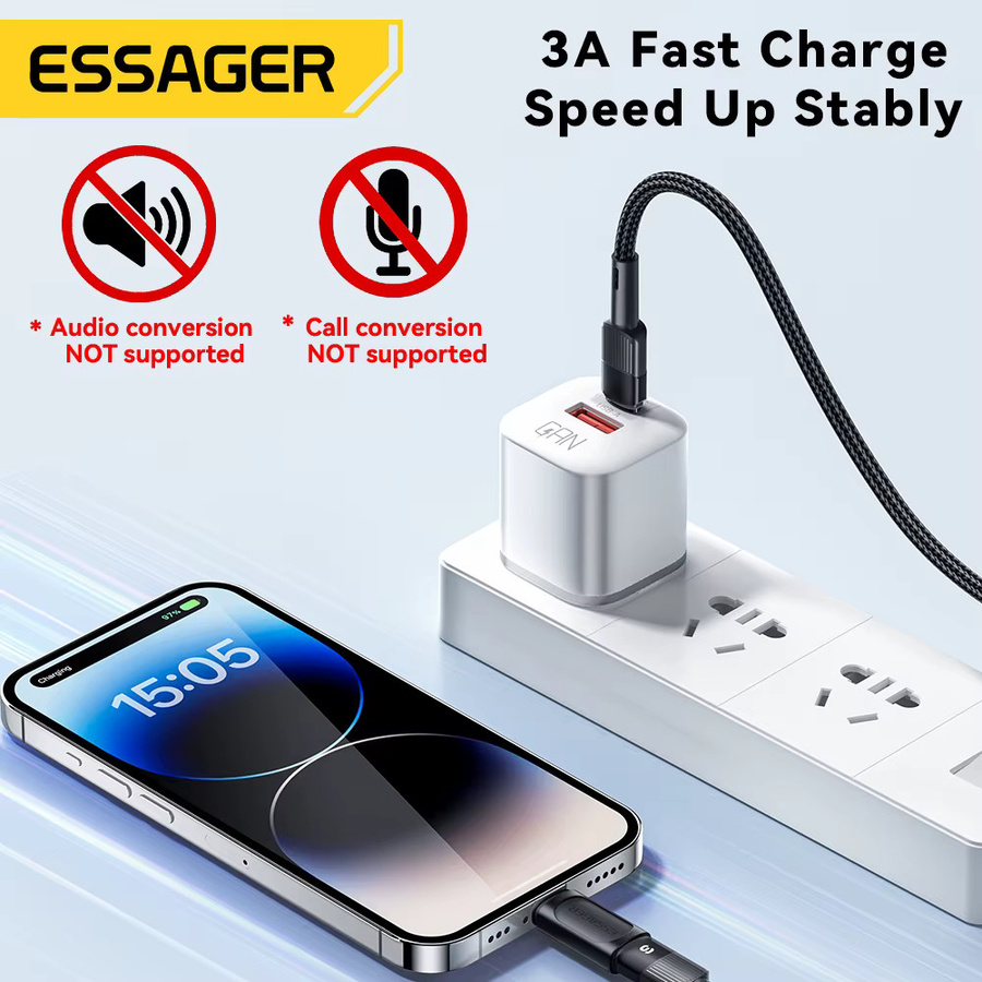 Essager USB Typ C zu Lightning OTG-Adapter mit 20W PD Schnellladung, Farbe Schwarz, kompatibel mit iPhone 15 14 13 12 Pro Max - Bild 5