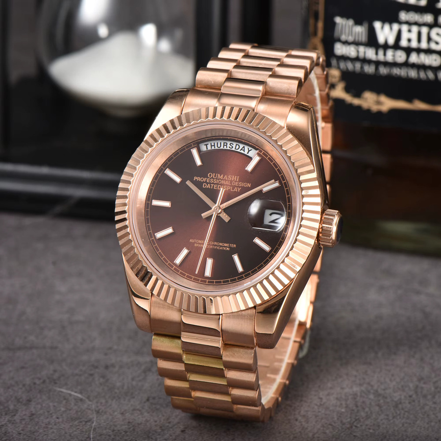OUMASHI Armbanduhr, Automatik, Edelstahl, Roségold, Schokoladenbraun, Herren - Bild 4