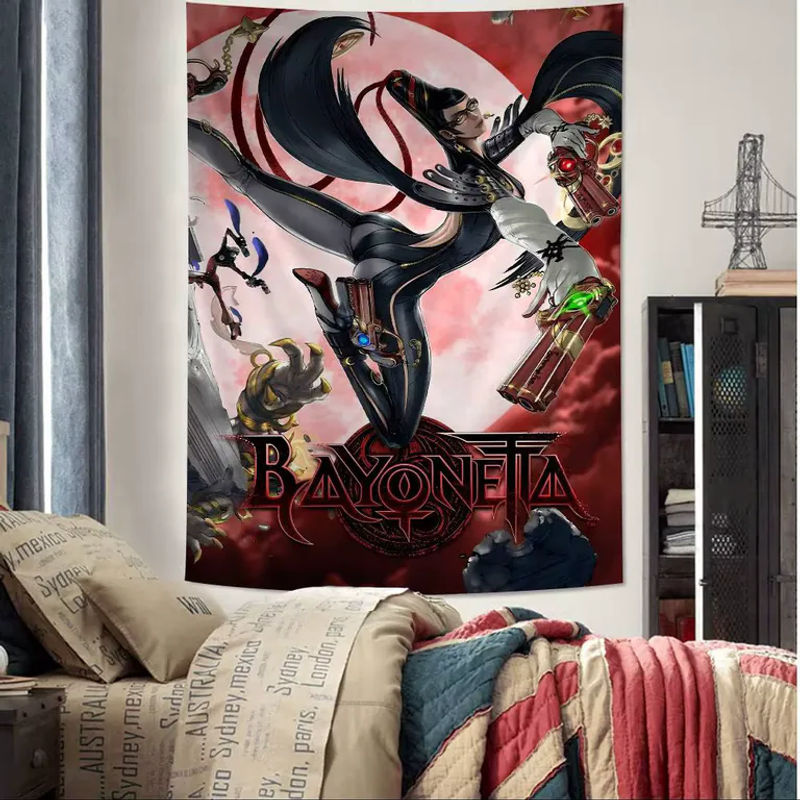 Bayonetta Wandteppich mit Mandala-Porträt im Bohemian-Stil, mehrfarbiger Textil-Wandbehang in Hochformat - Bild 3