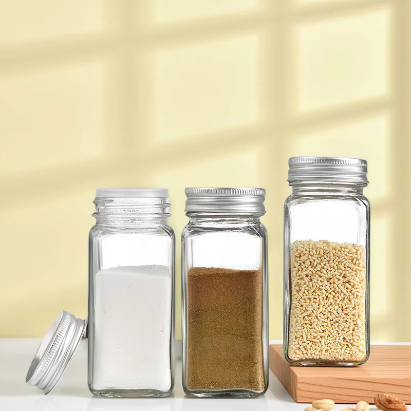 RSCHEF Gewürzglas aus Glas mit Schraubdeckel, transparent, quadratisches Vorratsglas zur Lebensmittelaufbewahrung für Kaffee und Zucker - Bild 2