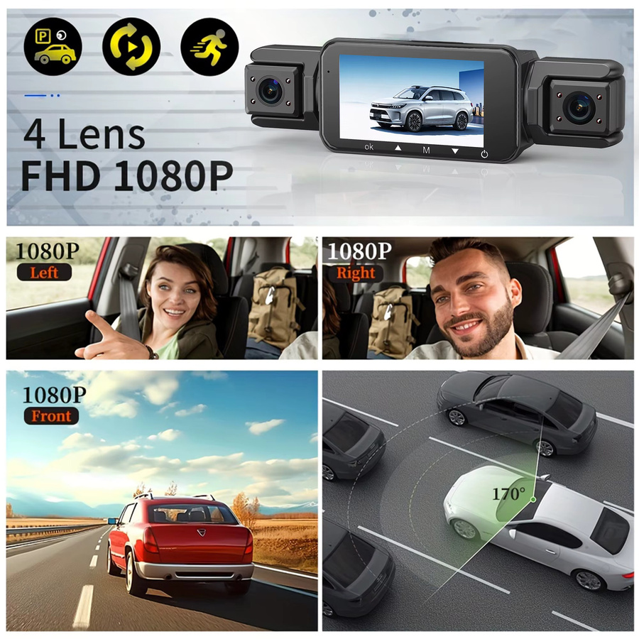 GMAIPOP 4-Kanal Auto-Dashcam mit 4K-Auflösung, WiFi, GPS und 24 Stunden Parkmonitor in Schwarz - Bild 2