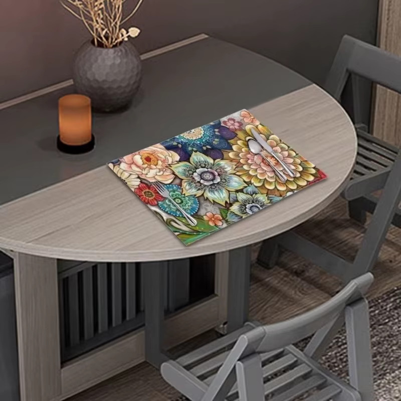 VIKAMA 4-teiliges Bohemian Floral Tischset, mehrfarbig, wasserdicht und ölbeständig - Bild 4