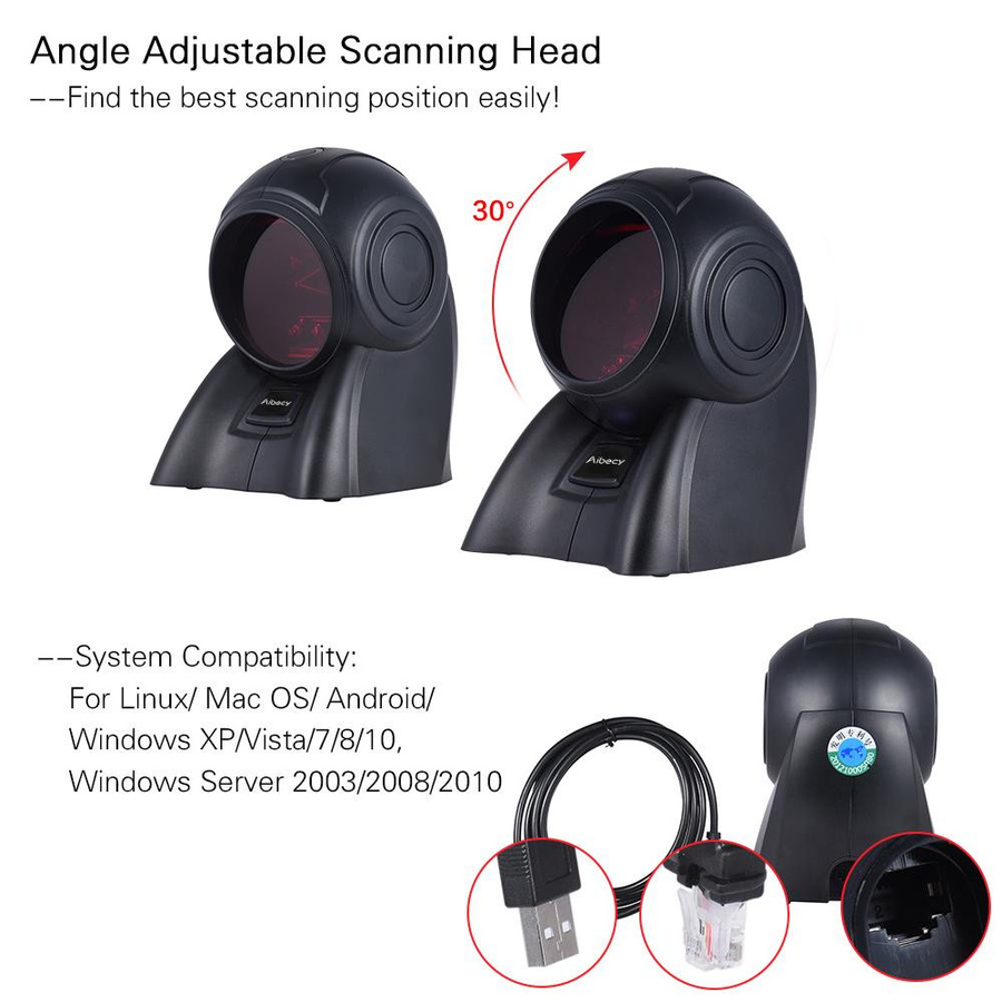 Aibecy Omnidirektionaler 1D USB-Orbit-Barcode-Scanner in Schwarz mit 20-Zeilen-Scan und 1800 t/s Geschwindigkeit - Bild 4