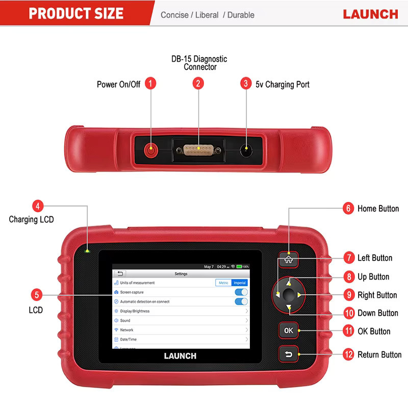 LAUNCH X431 CRP123X OBD2 Diagnosegerät in Rot für Motor, ABS, Airbag und AT-Codierung - Bild 5
