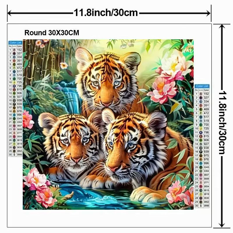 Potdemiel 5D Diamant Malerei Tiger Motiv als DIY Acryl Mosaik Set in Multicolor, runde Wanddekoration - Bild 3