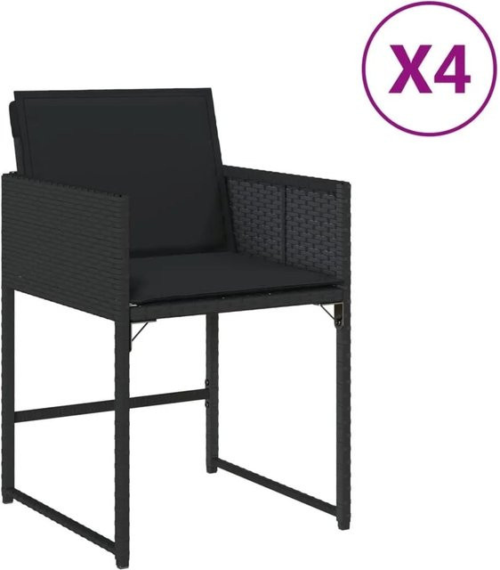 Furnicato Gartenstuhl aus PE-Rattan und Stahl in Schwarz mit Kissen, B/T/H: 50,5 x 54 x 79 cm - Bild 1