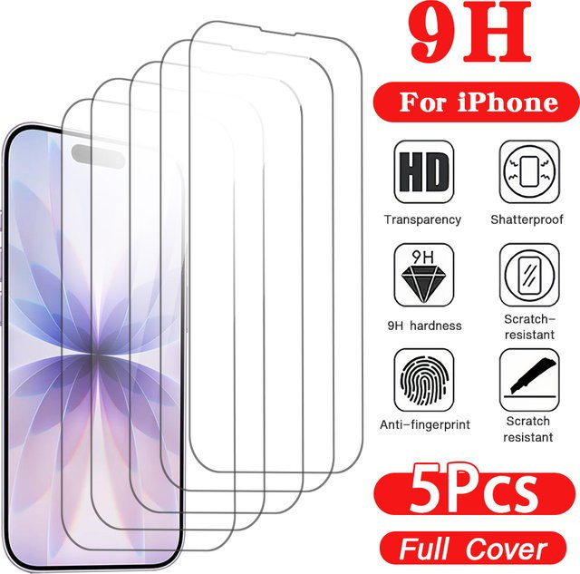 5 Stück Panzerglas Schutzglas für Apple iPhone (verschiedene Modelle) in Transparent - Bild 1