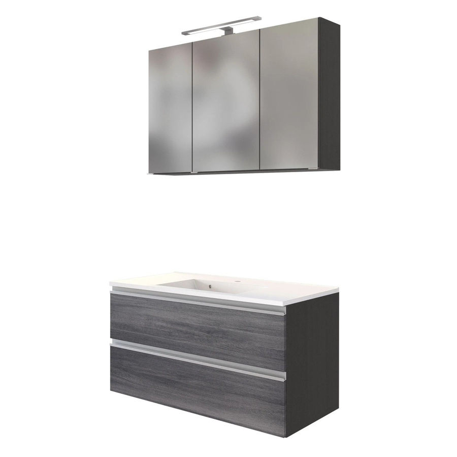 Held Möbel Waschtisch-Set Neapel 2-tlg. mit Mineralgussbecken und Spiegelschrank, Eiche Rauchsilber-Graphitgrau, Breite: 100 cm - Bild 2
